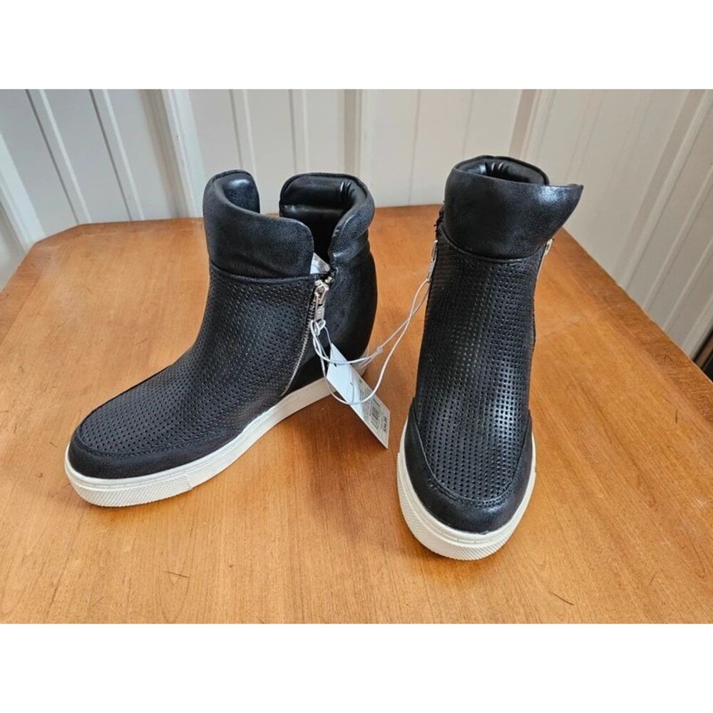 Women's Black Perforated Sneaker Ankle Boots, Size 8, Side Zip,